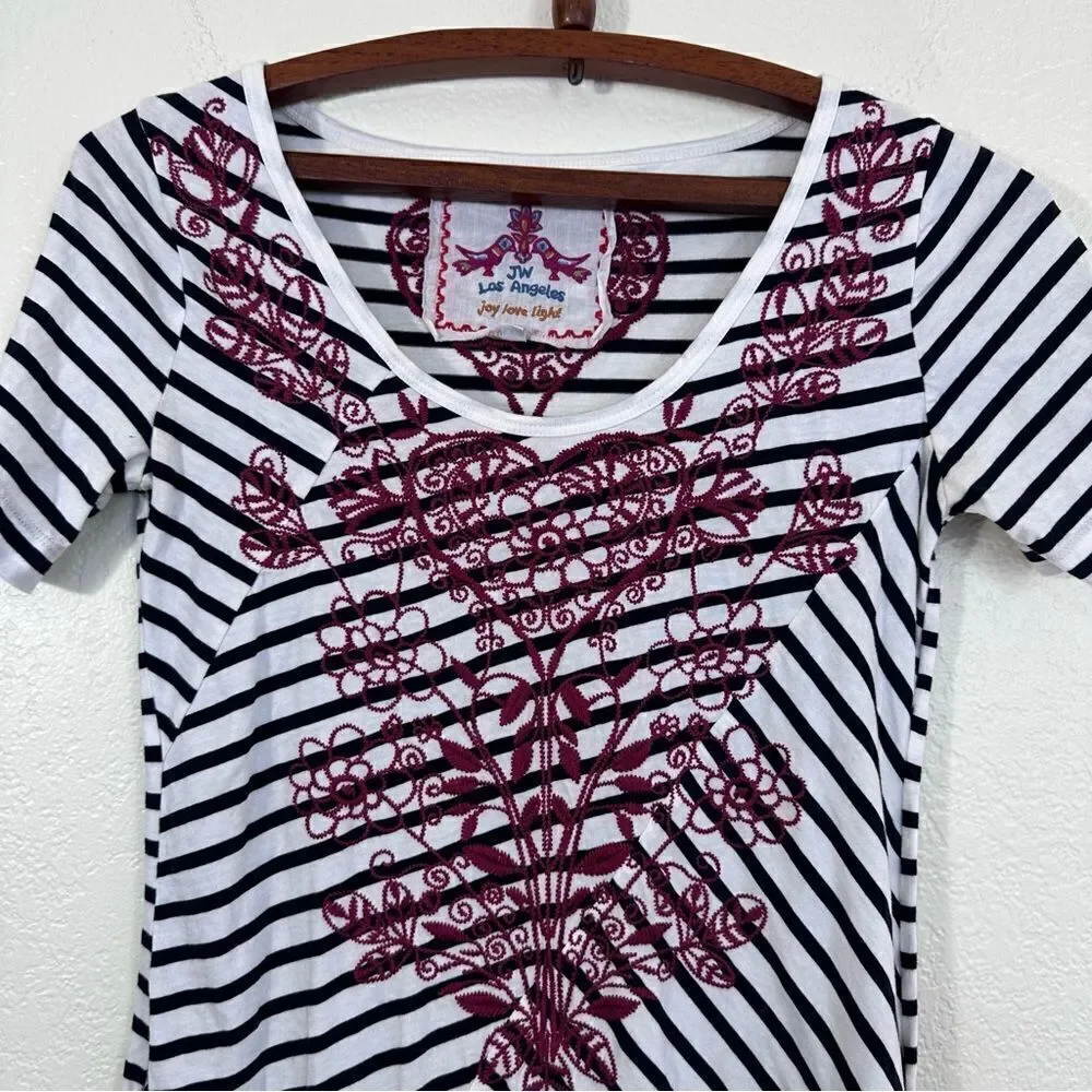 Johnny Was Los Angeles Embroidered Striped Short Sleeve Tunic Size XS